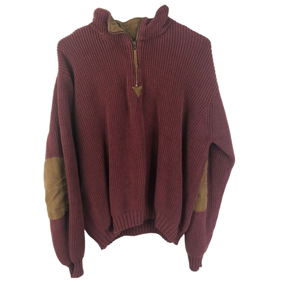 NORTH RIVER Men's Sz Large Long Sleeve 1/4 Zip Red Sweater Elbow Patched - Picture 1 of 6